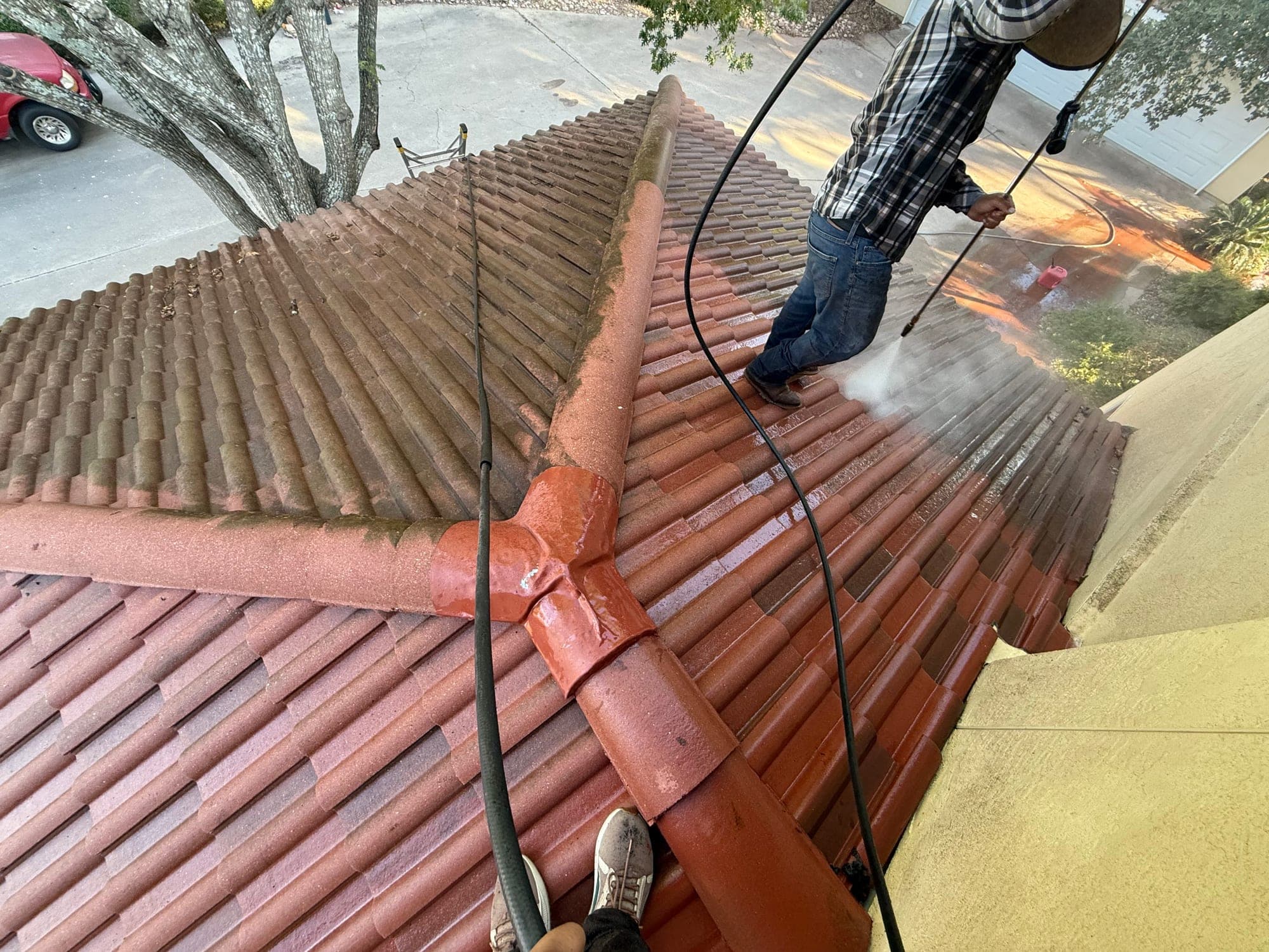 Tile & metal pressure washing — Stormforged crew at work